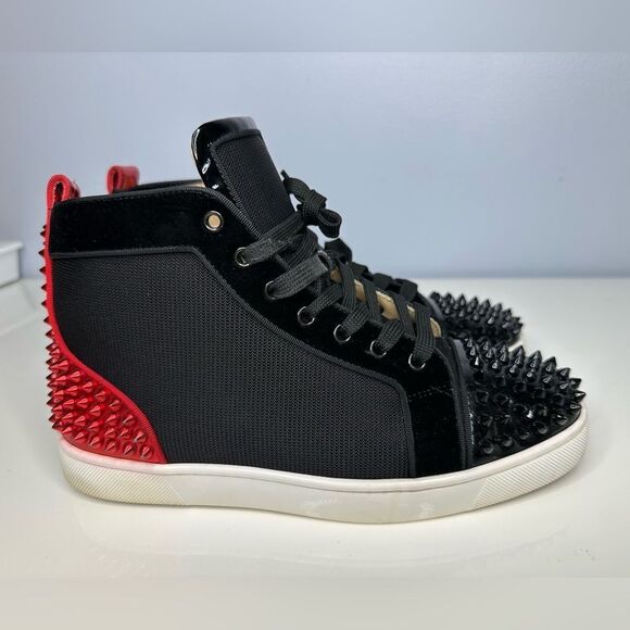 Christian Louboutin LOUIS Spikes Black Suede Leather High Top Shoes Women’s 10 - Picture 1 of 10